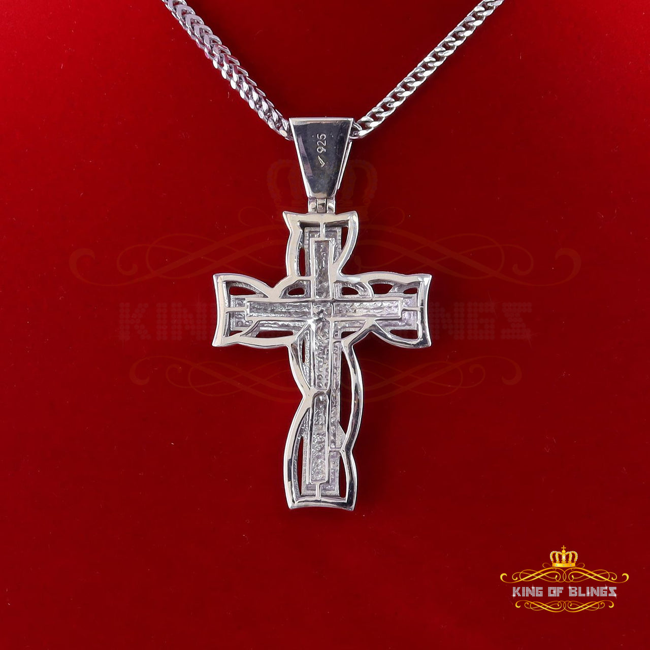 King Of Bling's Real 0.33ct Diamond 925 Sterling Silver CROSS Charm Necklace Pendant in White