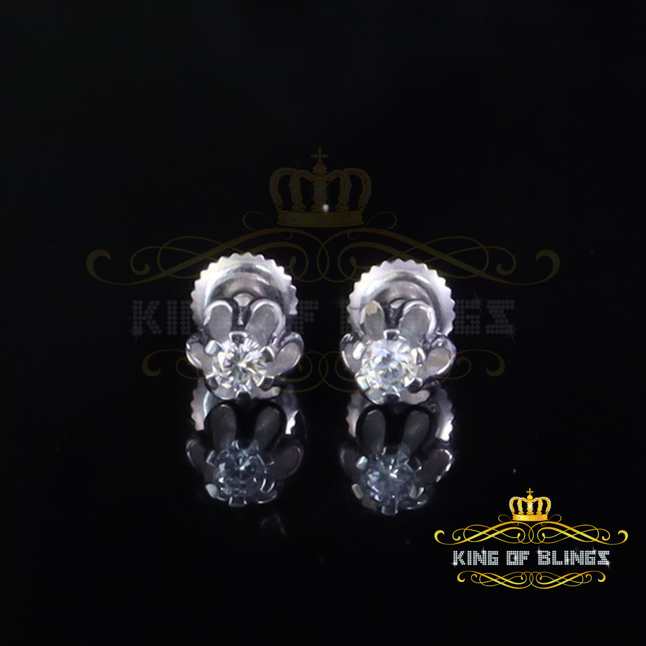 King of Bling's 925 Silver Cubic Zirconia White Round Shape Buttercup Stud Earings Women 0.10ct