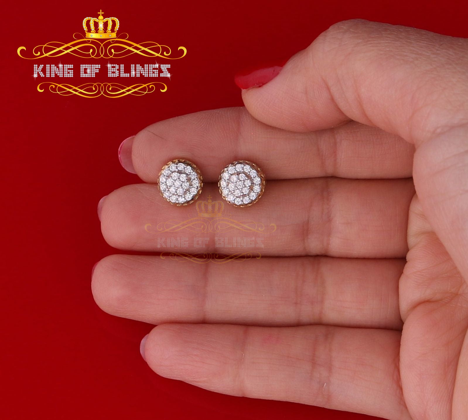 King of Bling's 3.45ct Cubic Zirconia 925 Yellow Silver Women's & Men's Hip Hop Round Earrings KING OF BLINGS