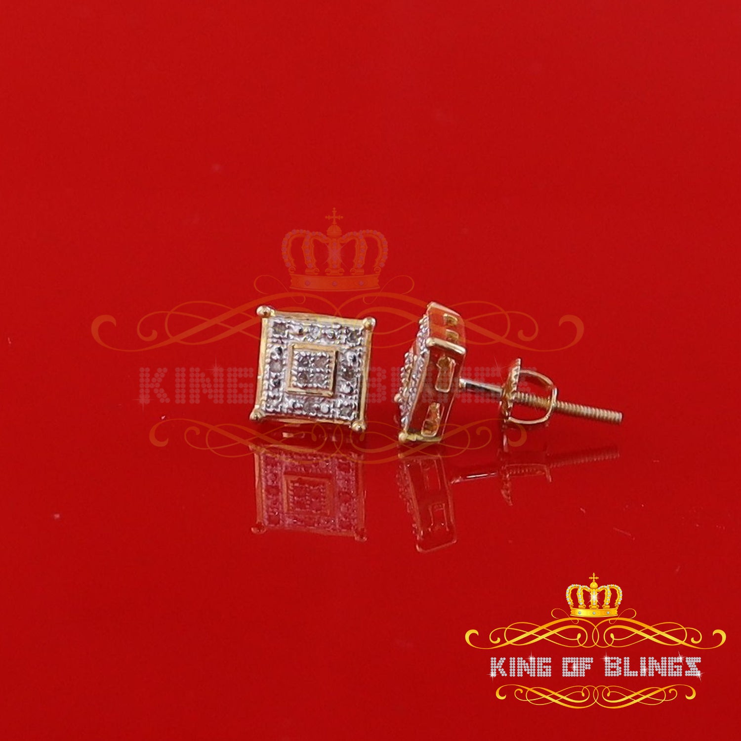 King of Blings-0.05ct Diamond 925 Sterling Silver Yellow Stud Women's & Men's Square Earrings KING OF BLINGS