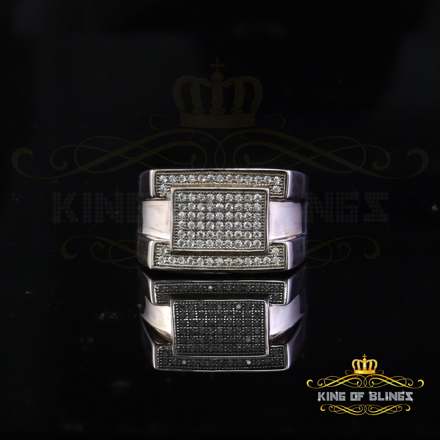 King Of Bling'sWhite Silver 0.85ct Cubic Zirconia Fashion Luxury Rectangle Men's Rings Size10 KING OF BLINGS