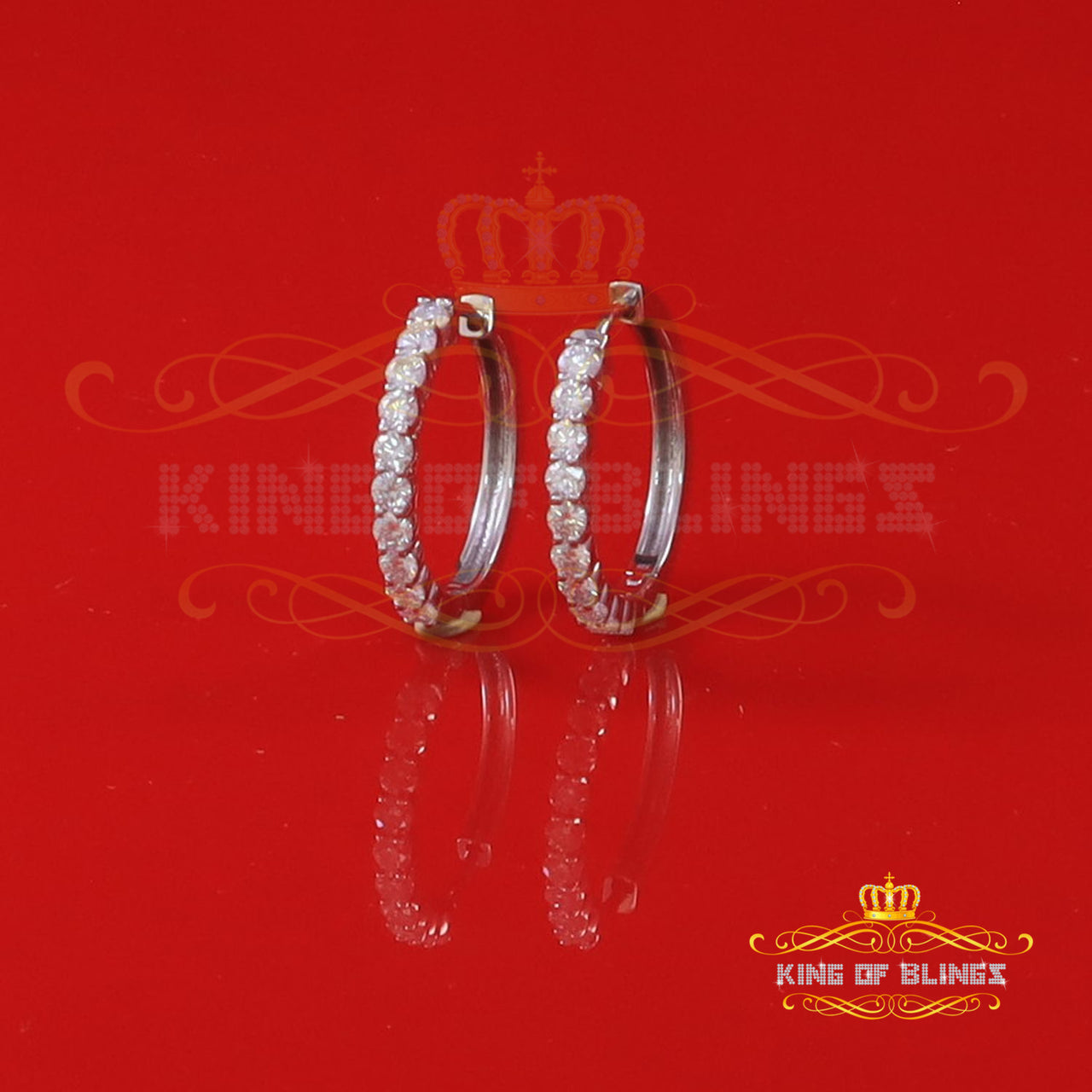 King of Bling's 2.00ct Moissanite White 925 Sterling Silver Women's Hoop Earrings