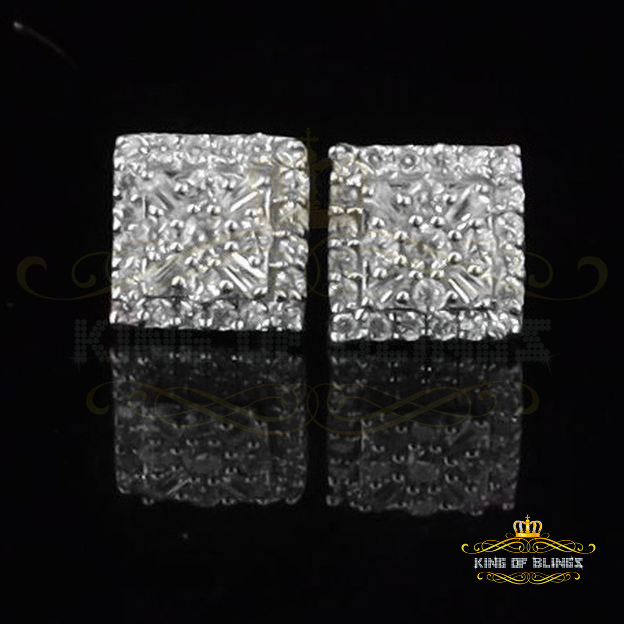 King of Bling's 925 Yellow Starling Silver 0.74ct Cubic Zirconia Square Women's & Men's Earrings KING OF BLINGS