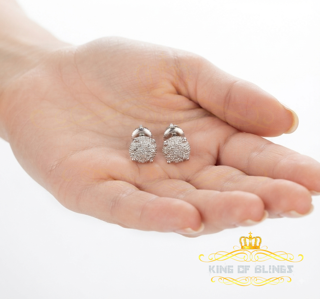 King Of Bling's 0.05ct Real Diamond 925 Sterling Silver White For Men's & Women's Round Earring KING OF BLINGS