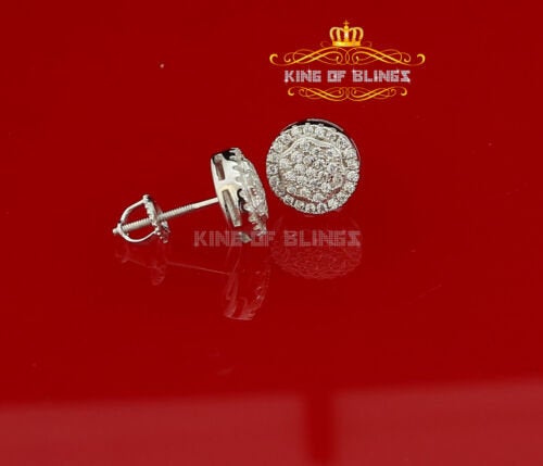 King of Blings- Aretes Para Hombre 925 White Silver Women's & Men Cubic Zirconia Round Earring KING OF BLINGS