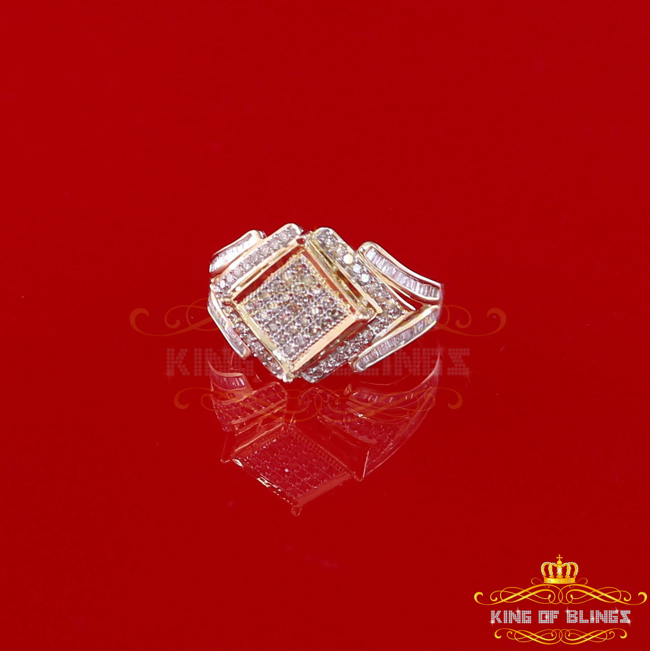 King Of Bling's 0.66 CT Real Diamond Womens Sterling Silver Yellow Ring Size 7 Square shape