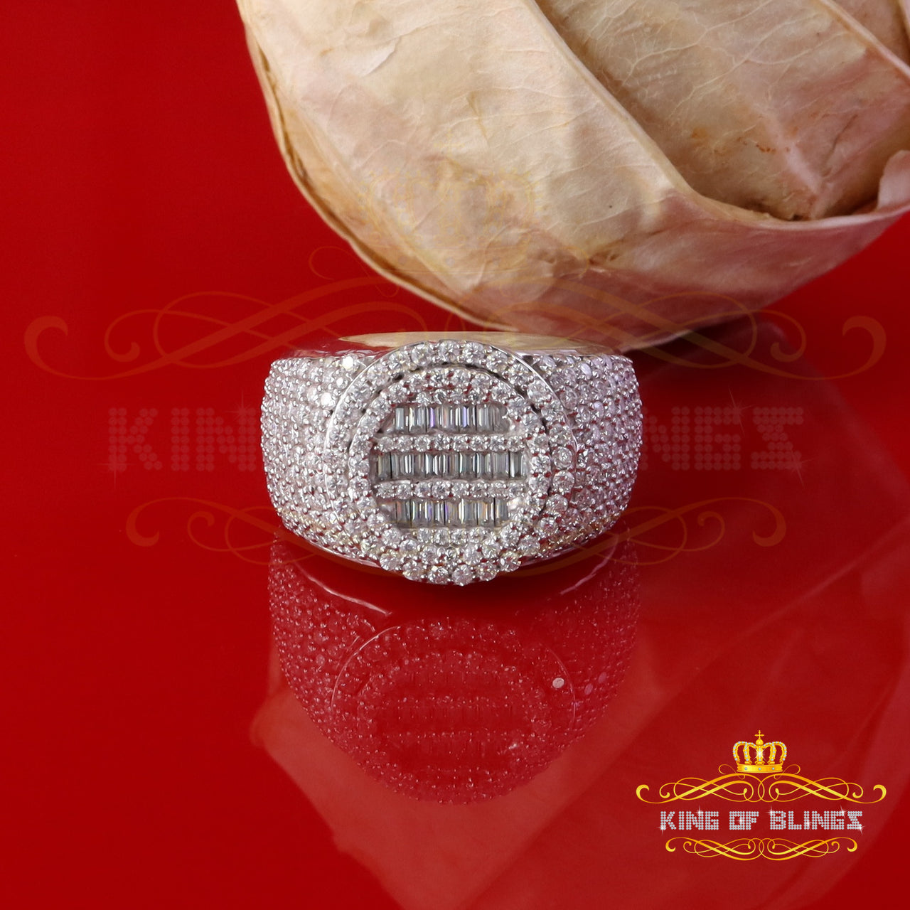 King of Bling's Men's/Womens Silver White 4.50ct VVS 'D' Moissanite Baguette Round Rings Size 10 King of Blings