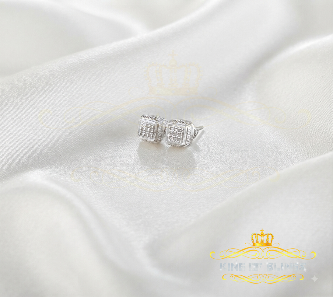 King Of Bling's 0.05ct Diamond Square Earrings For Women White 925 Sterling Silver Stud For Men KING OF BLINGS
