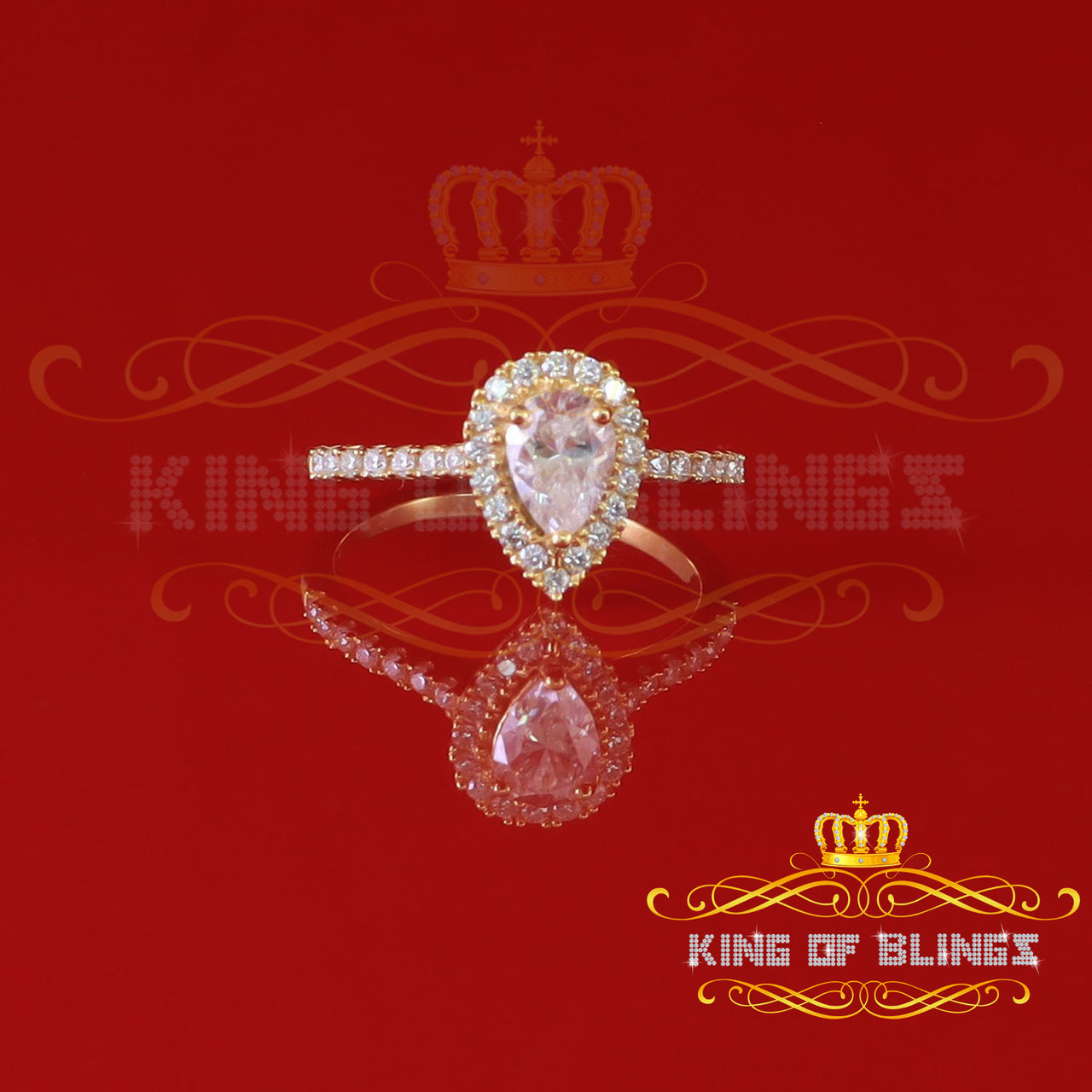 King Of Blings  10K Yellow Gold 1.50CT 'VVS' 'FL' D clr Pear Cut Moissonite Womens Ring Size 7