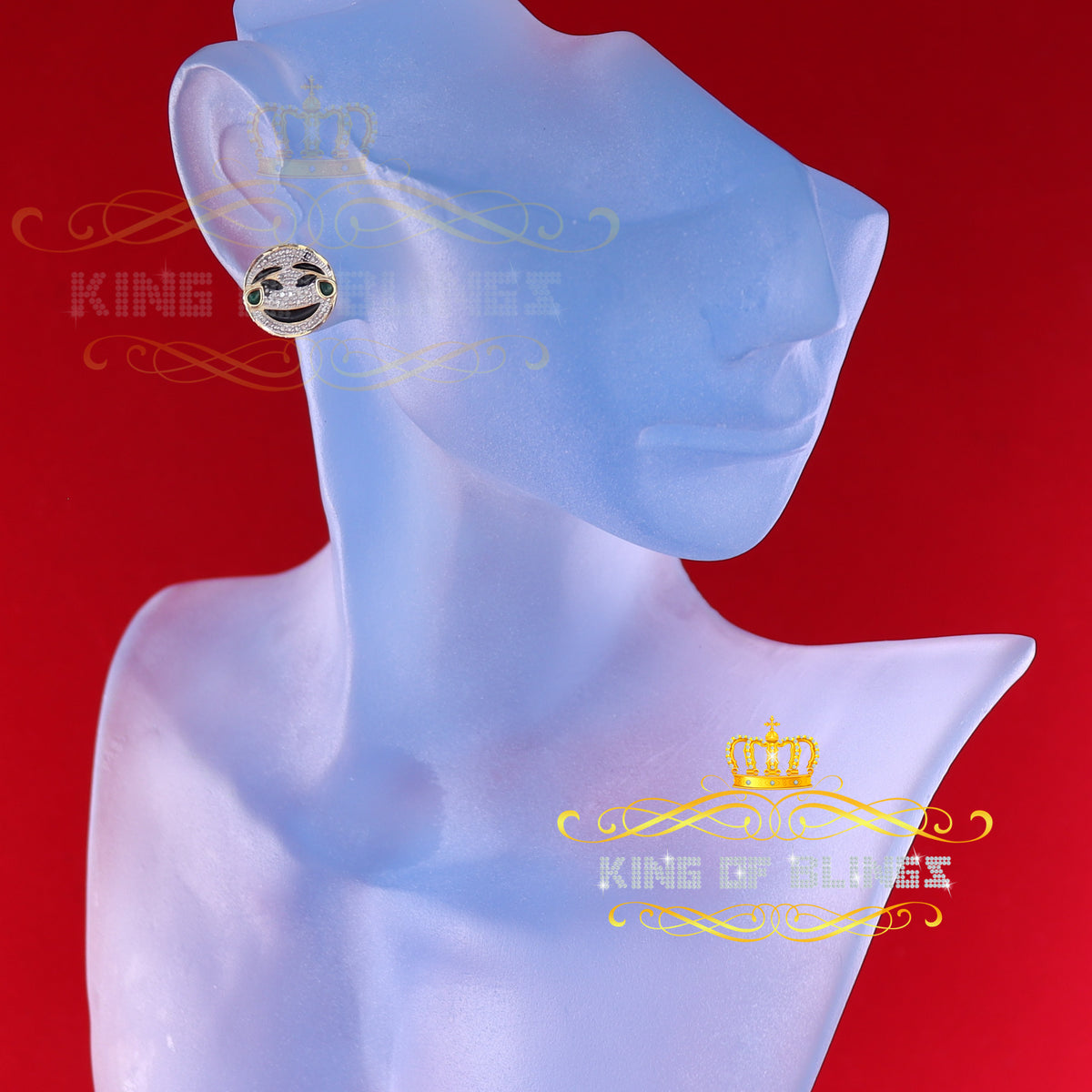 King Of Bling's 925 Sterling Yellow Silver 0.33ct Diamond Men & Women Face with tear joy Earring KING OF BLINGS
