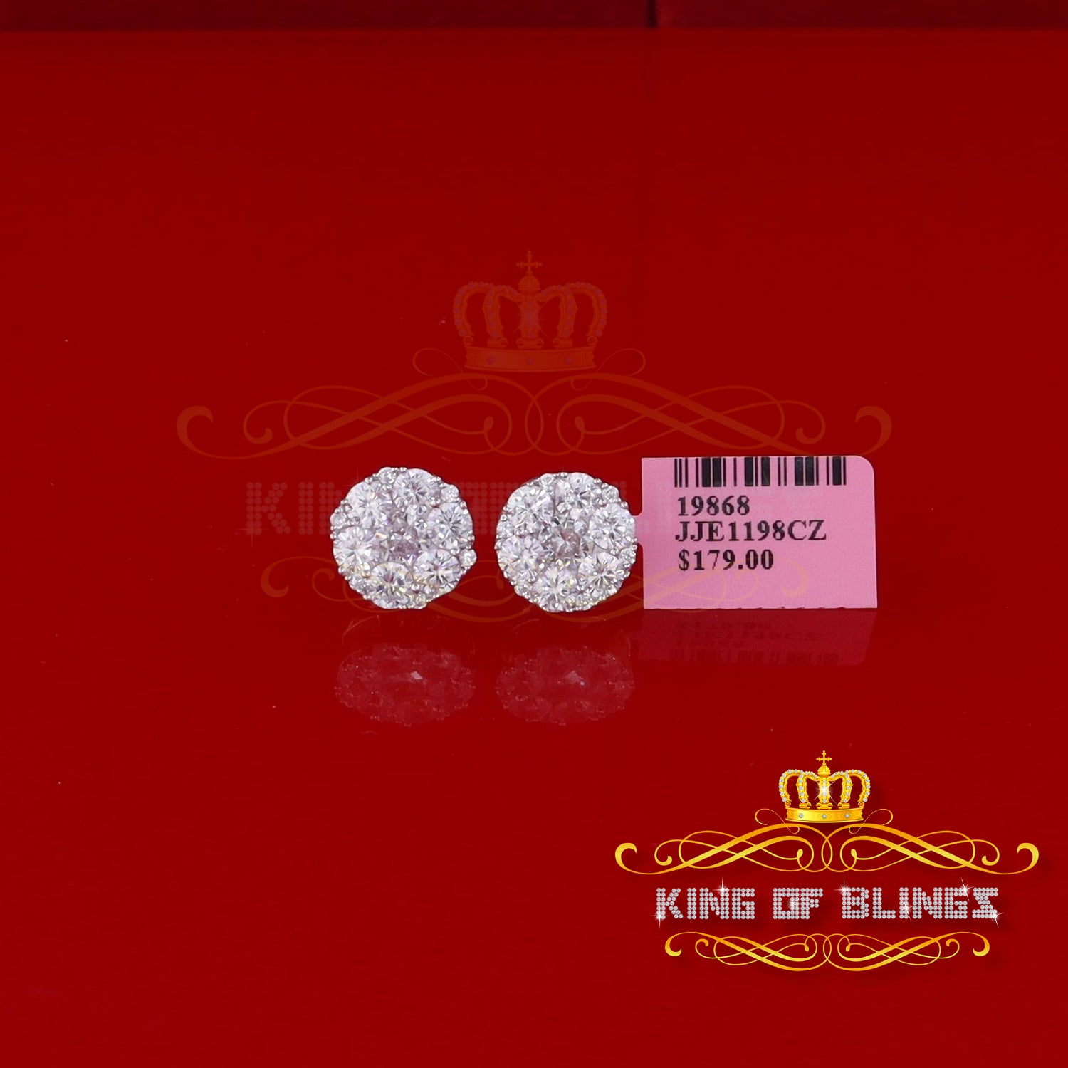 King of Bling's Aretes Para Hombre 925 Yellow Silver 5.56ct Cubic Zirconia Women Round Earrings KING OF BLINGS