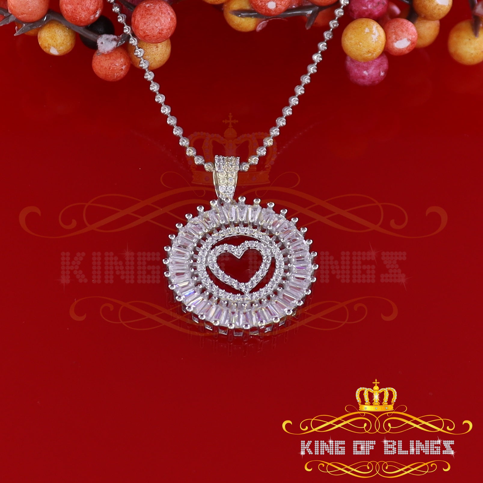 King Of Bling's Beautiful White Sterling Silver Heart Shape Pendant with 3.96ct Cubic Zirconia KING OF BLINGS