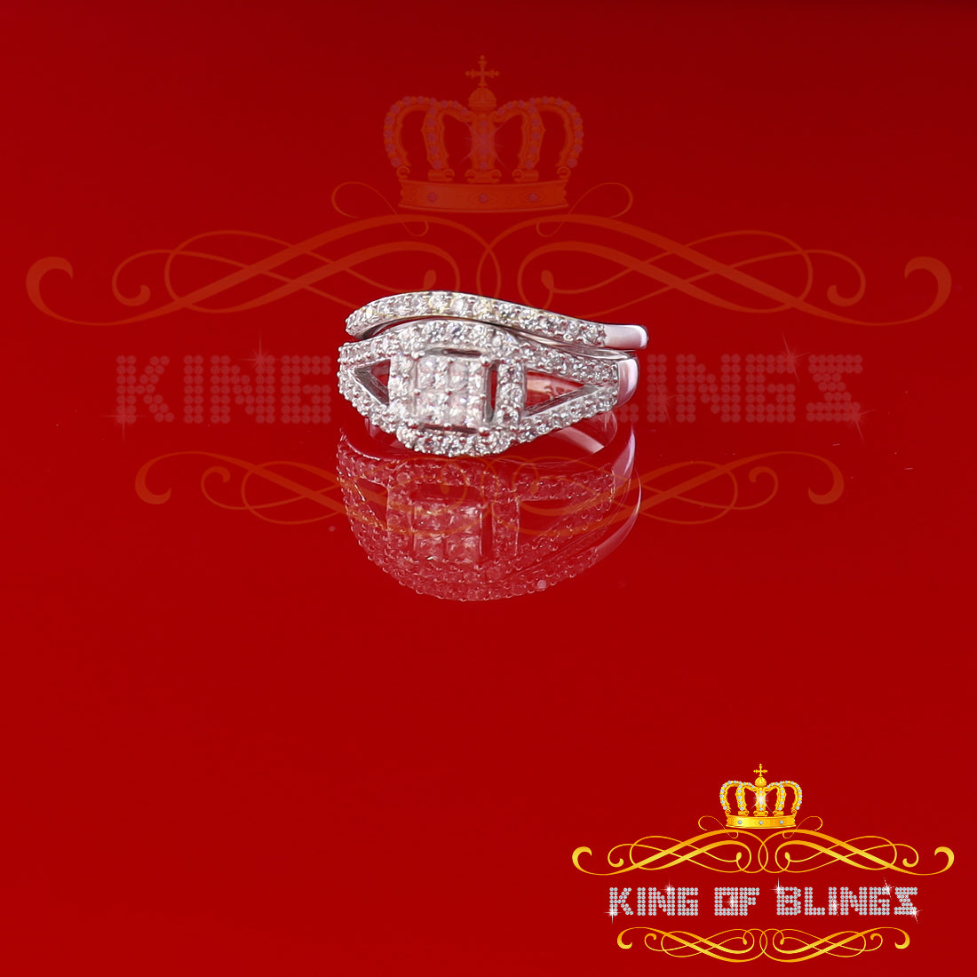 King Of Bling's925 Sterling White Silver Square Cubic Zirconia 1.50ct Fancy Womens Ring Size 7 KING OF BLINGS