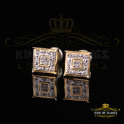 King of Blings-0.05ct Diamond 925 Sterling Silver Yellow Stud Women's & Men's Square Earrings KING OF BLINGS