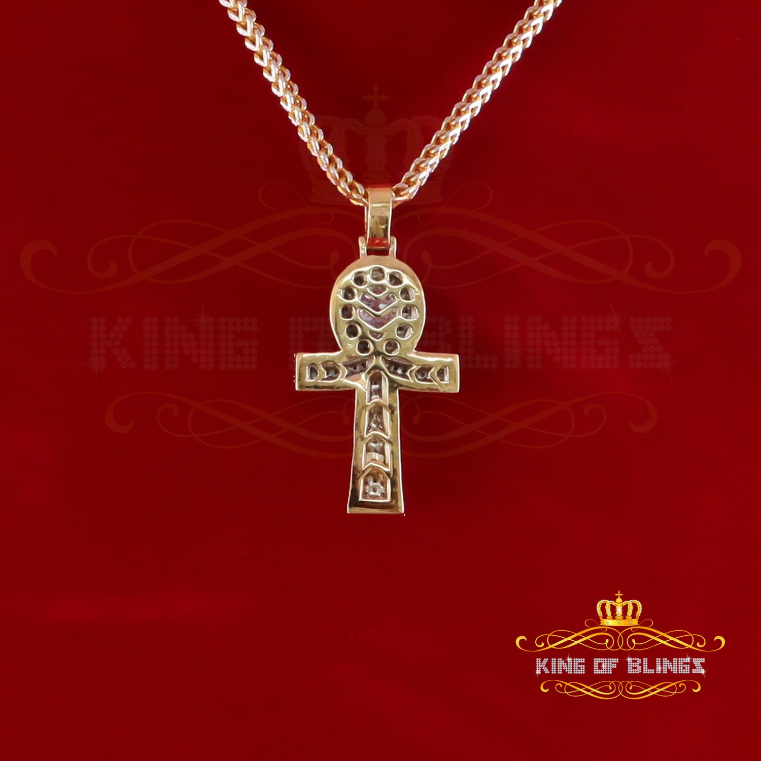 King Of Bling's 4.00ct VVS D Moissanite Yellow Center stone Pear Silver Charm Ankh Mens Pendant KING OF BLINGS