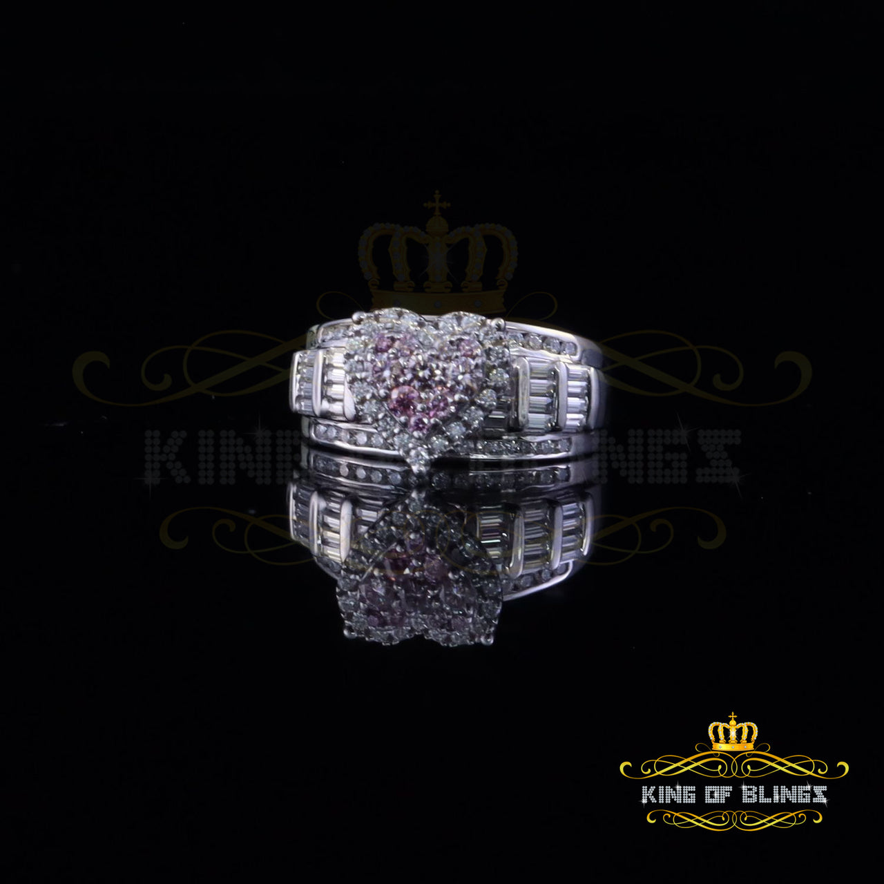 King of Bling's Women 2.50ct 925 Silver VVS 'D' Pink Moissanite White Cinderella HEART Ring SZ 7