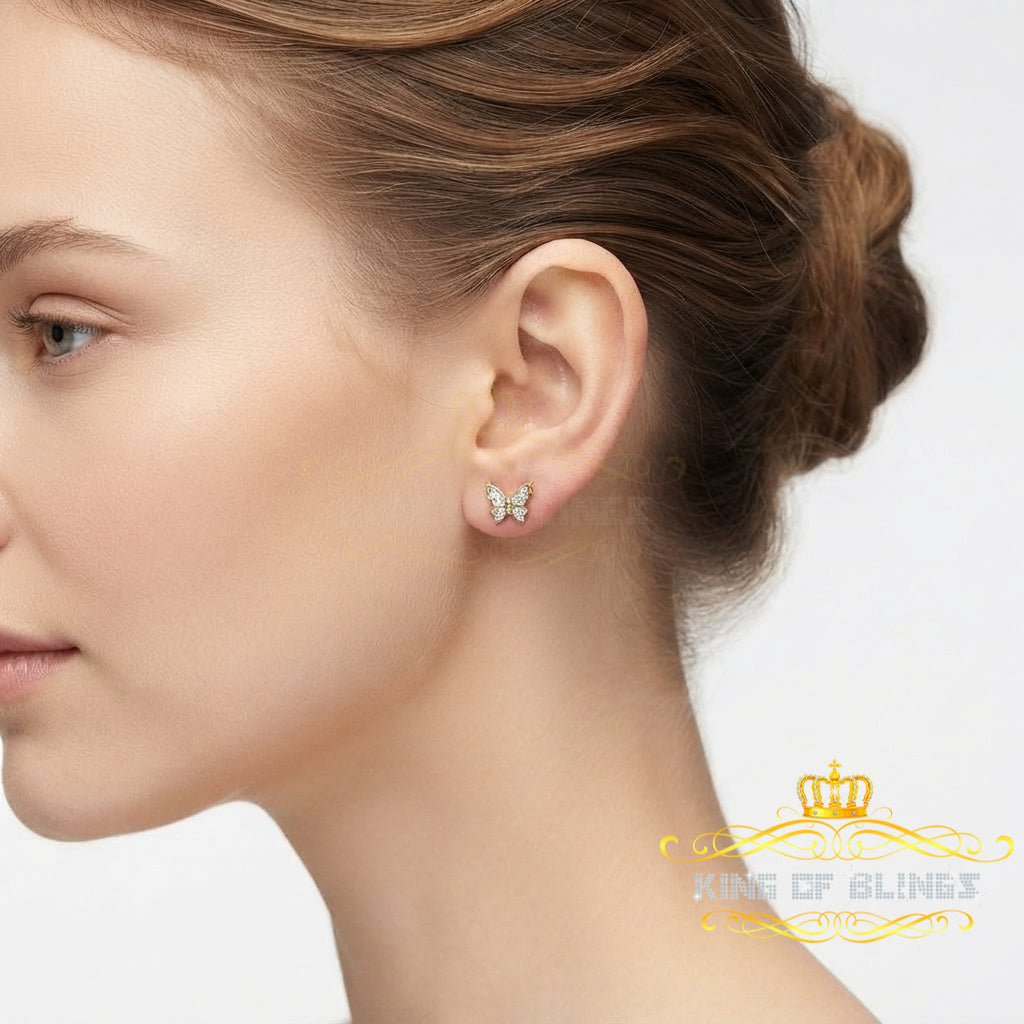 King of Bling's Women's 0.17ct Cubic Zirconia Butterfly Stud Earrings Yellow 925 Sterling Silver KING OF BLINGS
