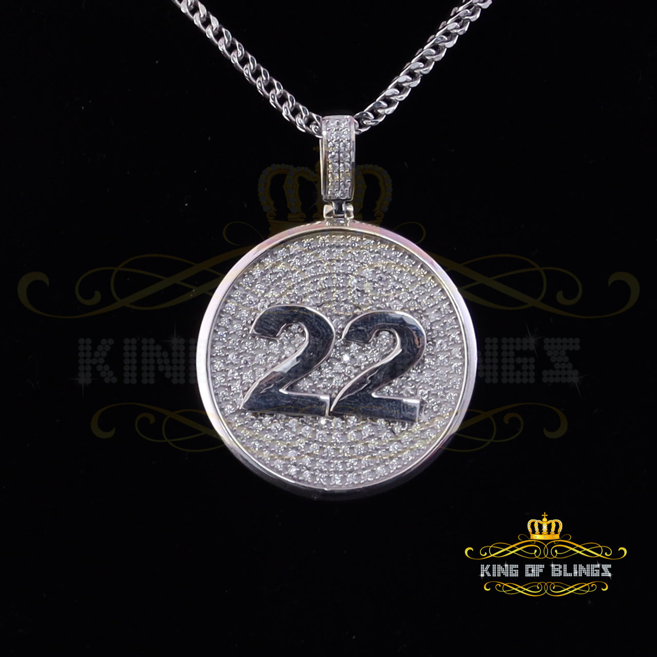 Create Custom Design in Cubic Zirconia Silver White "1.50" Round #22 Lucky Charm Pendant KING OF BLINGS