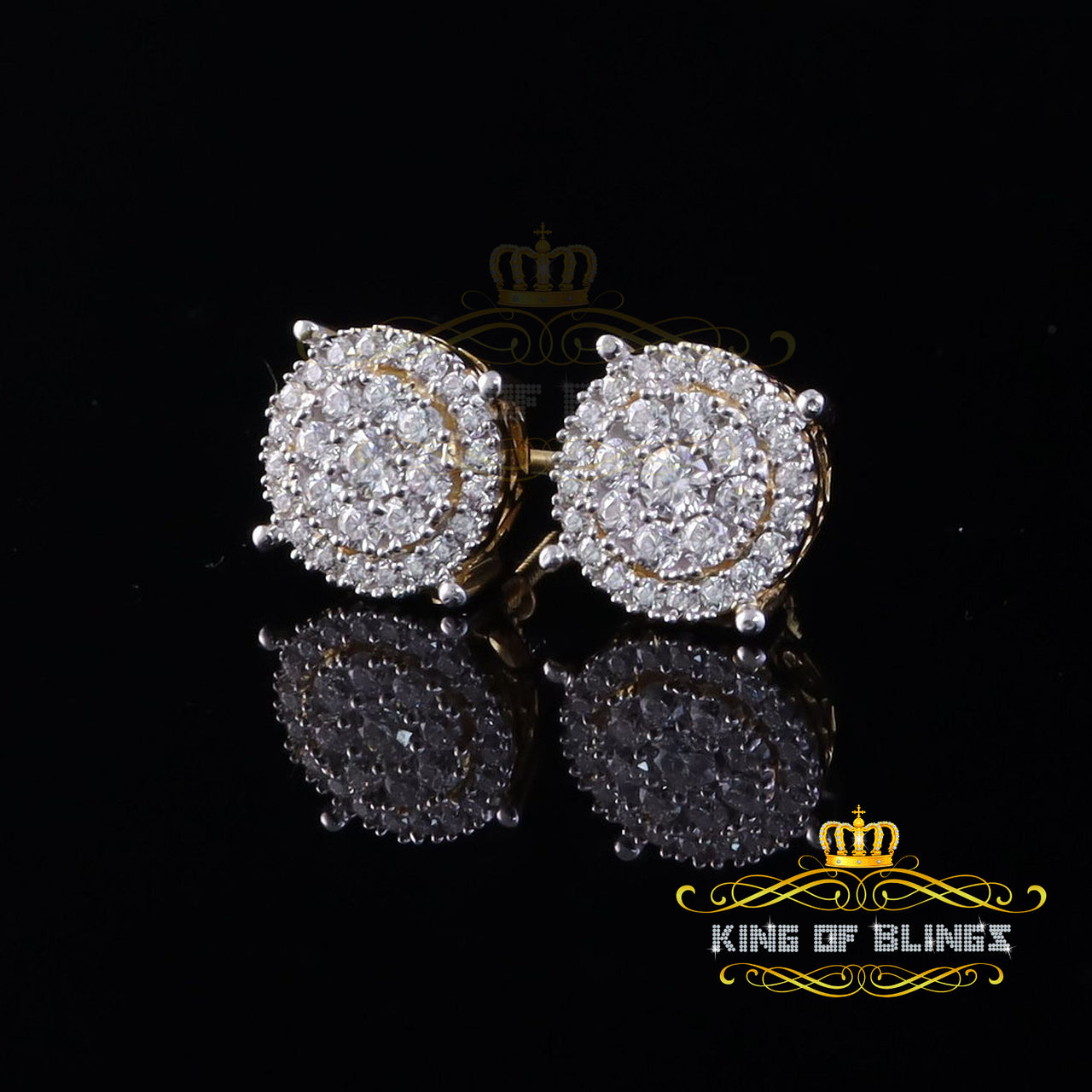 King  of Bling's 925 Sterling Silver Yellow Cluster Earrings For Men's & Womens Moissanite 1.00ct