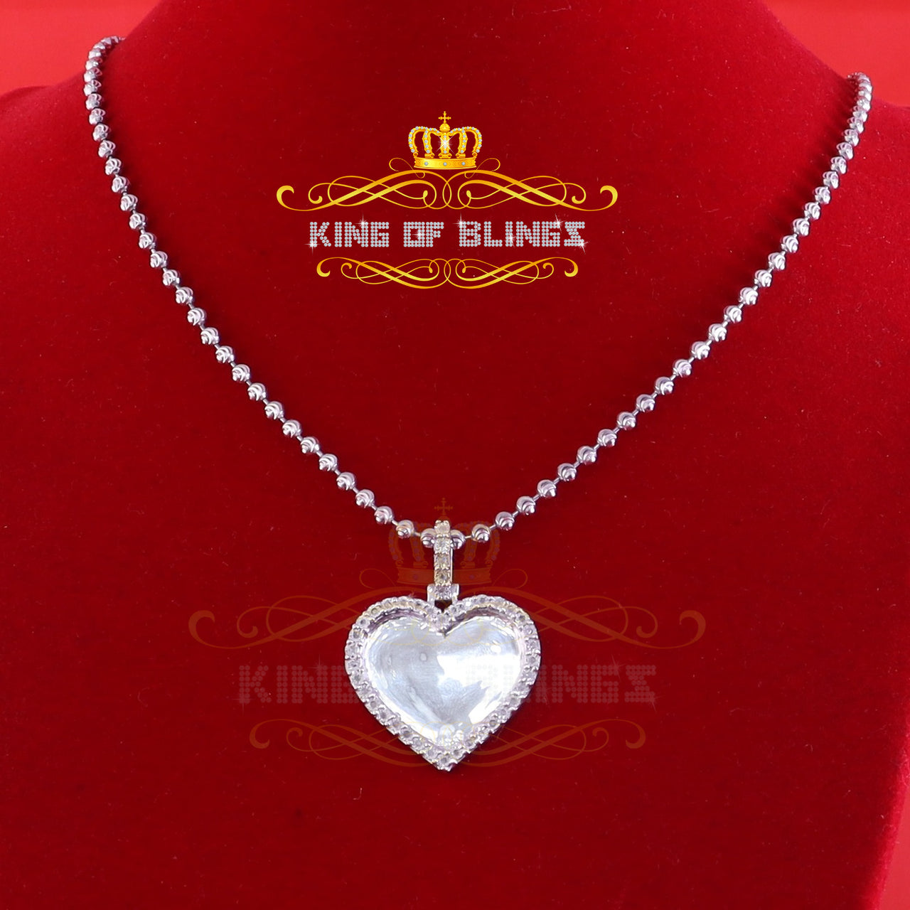 King Of Bling's KOB Real 0.10ct Diamond White 925 Sterling Silver 1" Heart PICTURE Charm Pendant