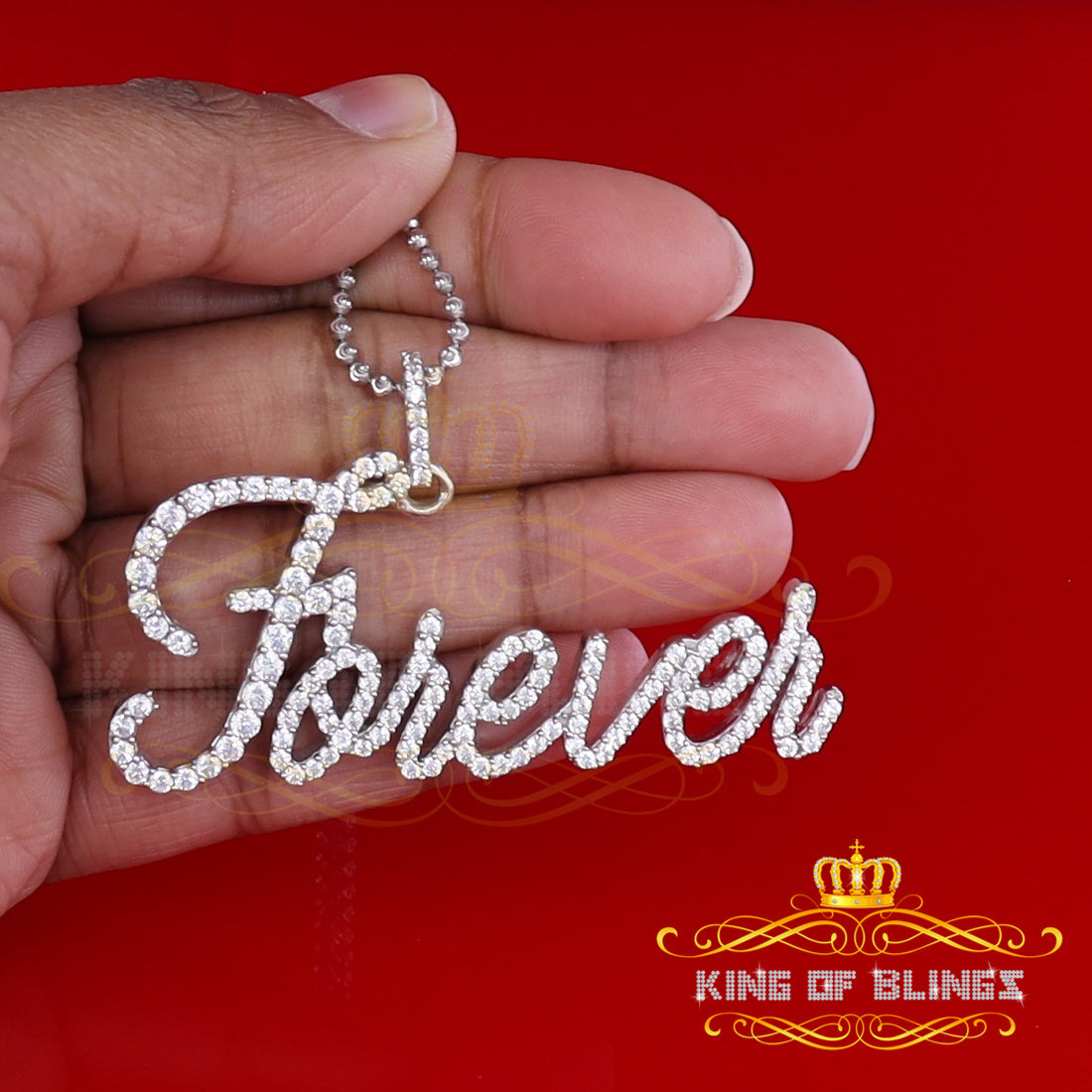 White 925 Forever Letter Pendant with Sterling Silver 6.47ct Cubic Zirconia KING OF BLINGS