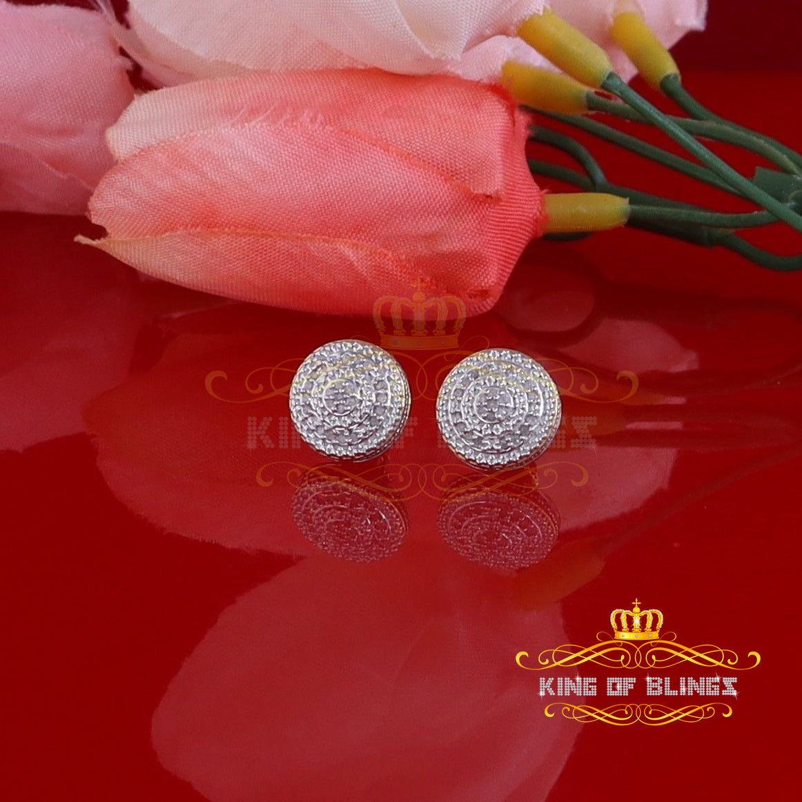 King of Blings-0.15ct Diamond 925 Sterling Silver Yellow Round Earrings For Women 's / Men's