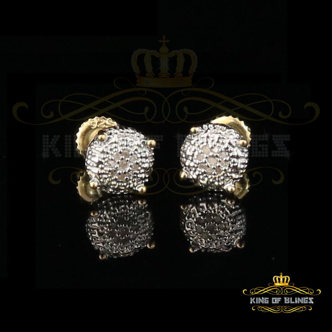 King of Blings-0.05ct Real Diamond 925 Sterling Silver Yellow For Men's & Women's Round Earring