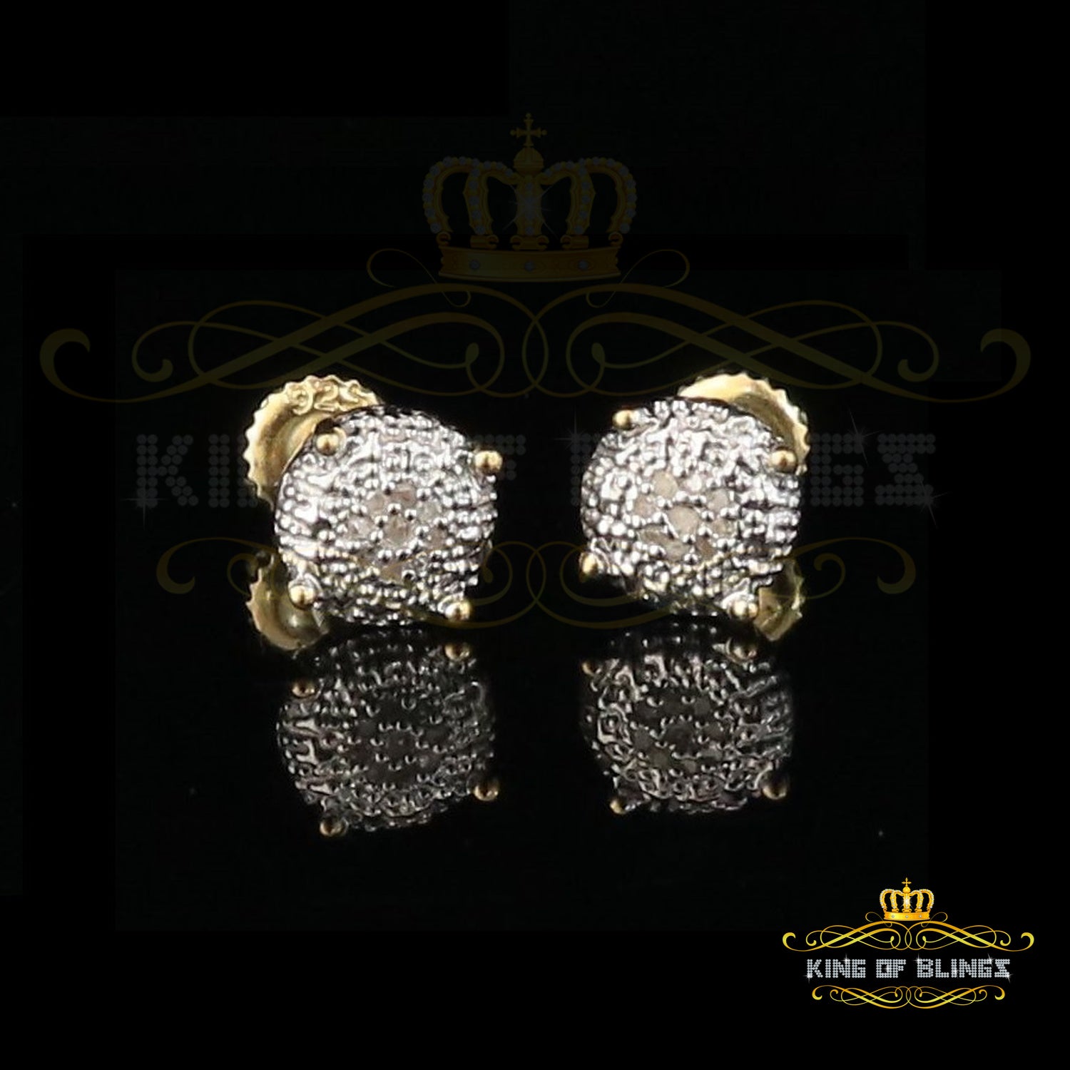 King of Blings-0.05ct Real Diamond 925 Sterling Silver Yellow For Men's & Women's Round Earring KING OF BLINGS