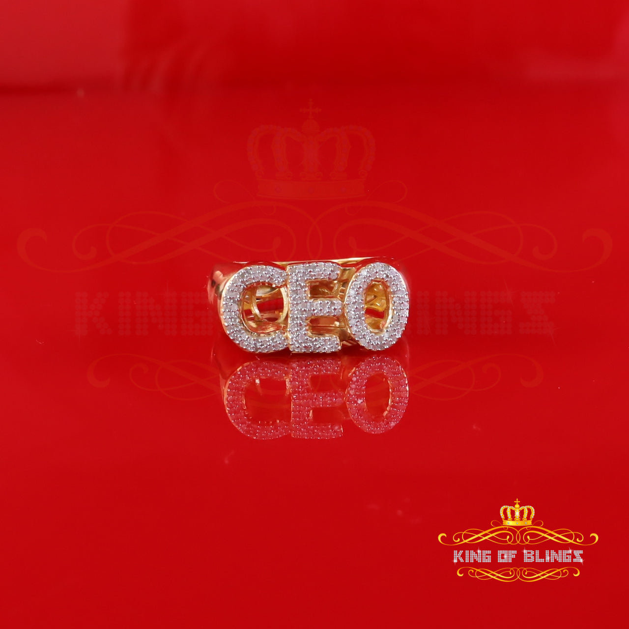 King Of Bling's 925 Sterling Yellow Silver Metal with 0.40ct Real Diamond Men's "CEO" Ring SZ 8 King of Blings
