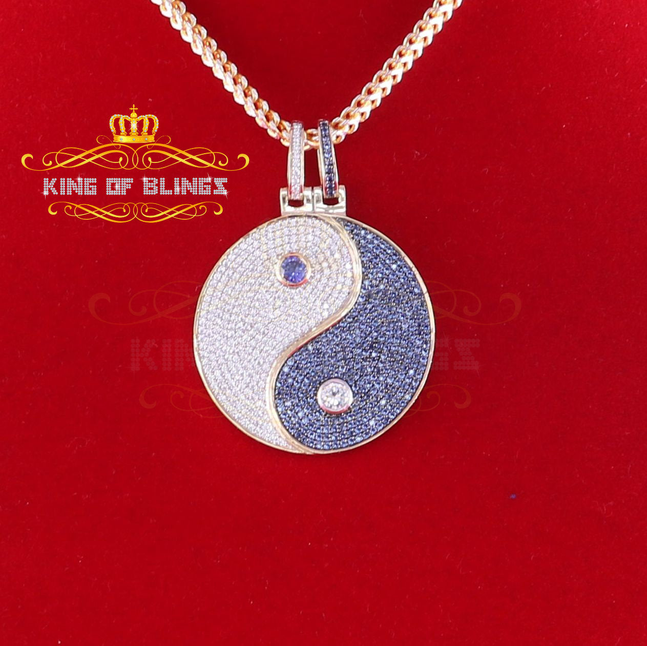 Yellow 925 Sterling Silver Taoism Sign Pendant with 7.72ct Cubic Zirconia KING OF BLINGS