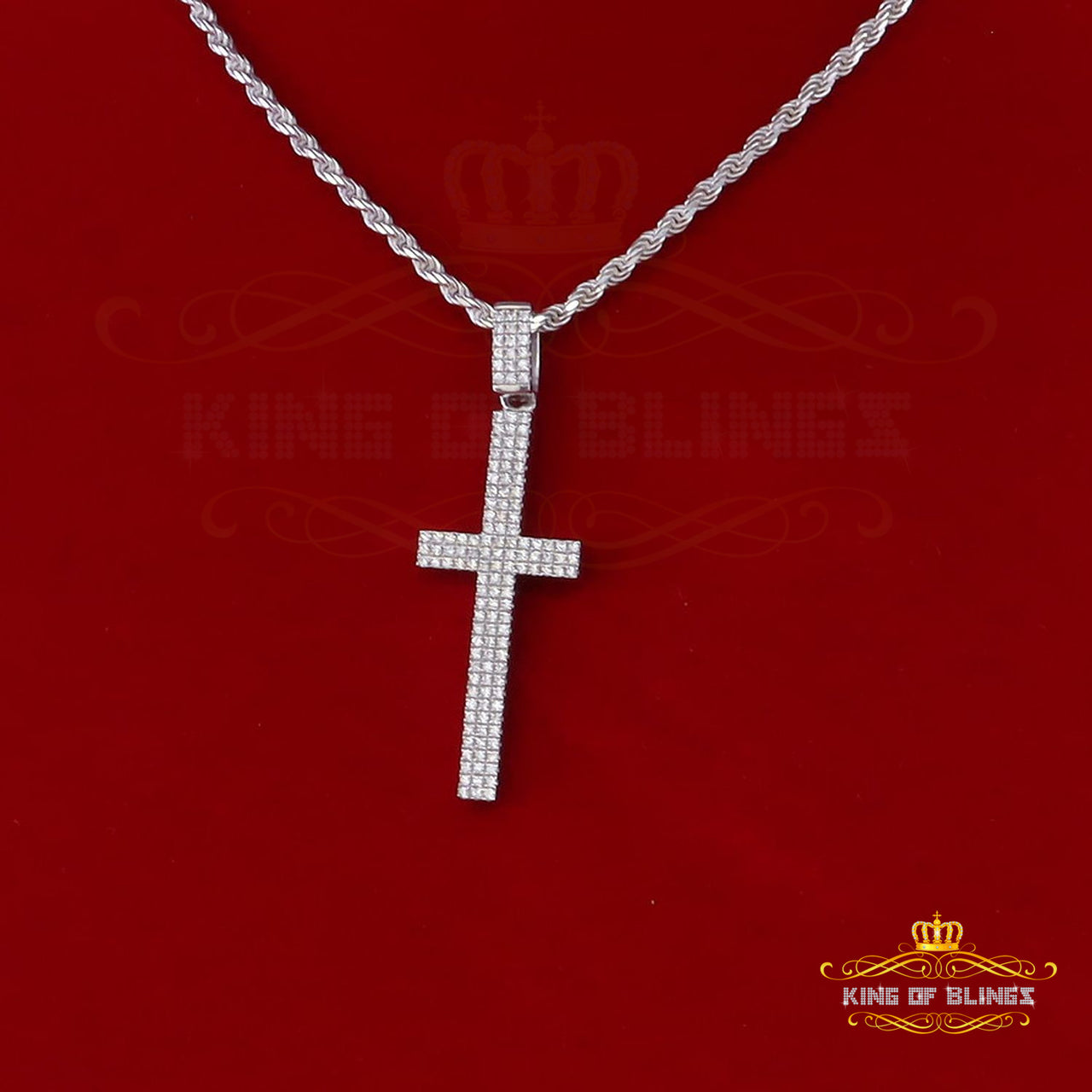 Attractive Fancy 925 Sterling White Silver CROSS Pendant 1.41ct Cubic Zirconia