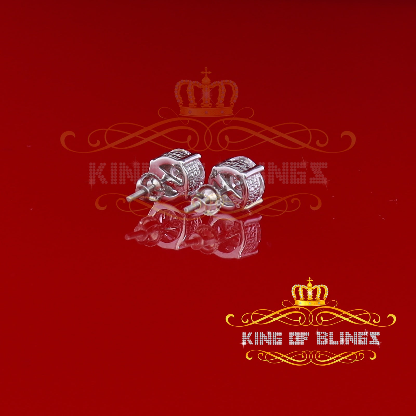 King of Blings- White 925 Sterling Silver 1.74ct Cubic Zirconia Women's & Men's Round Earrings KING OF BLINGS