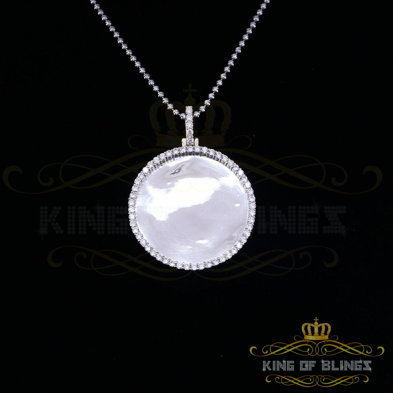 King of Bling's White Special 925 Sterling Silver Round Shape Pendant with 3.42ct Cubic Zirconia