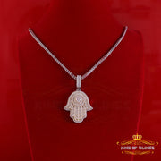 King Of Bling's Big 5ct VVS D Moissanite White Sterling Silver Charm Hamsa Pendant for Men/Women KING OF BLINGS