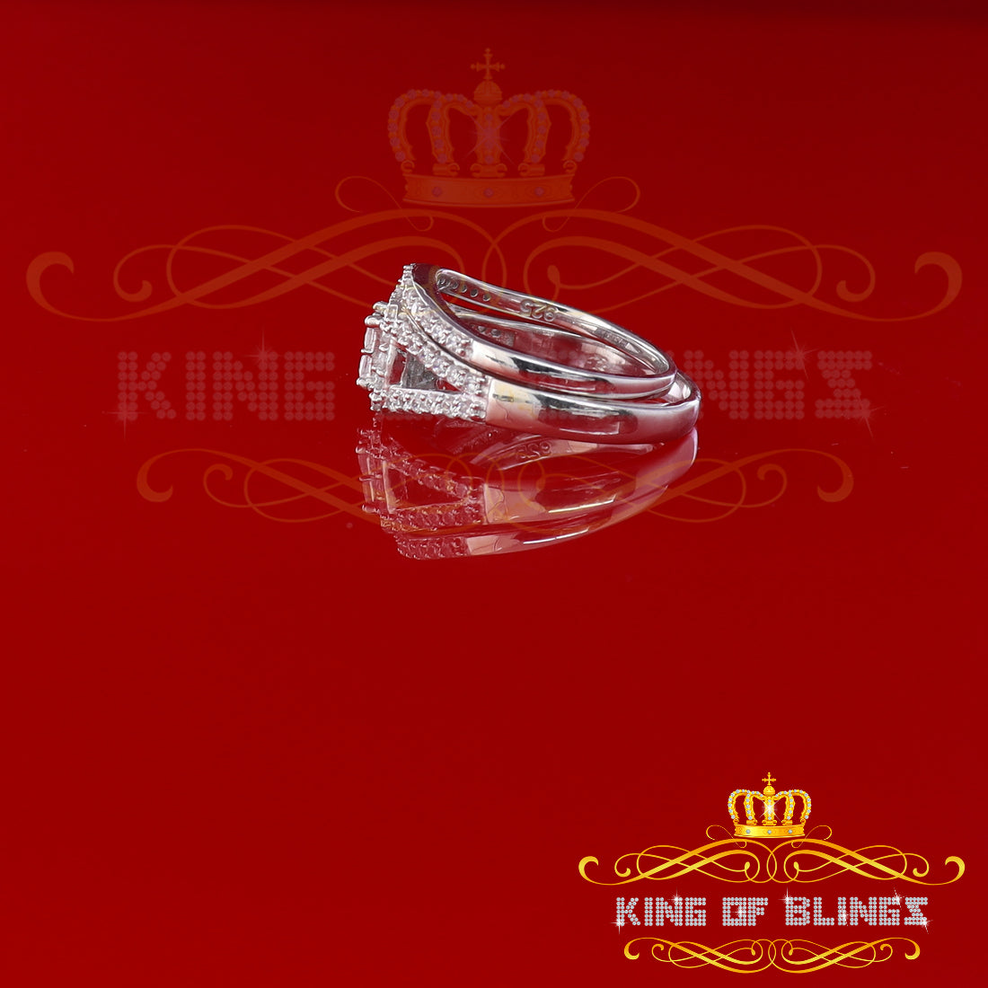 King Of Bling's925 Sterling White Silver Square Cubic Zirconia 1.50ct Fancy Womens Ring Size 7 KING OF BLINGS
