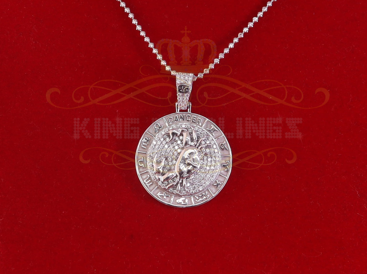 Sterling White Silver CANCER Pendant For Men's & Women's 2.23ct Cubic Zirconia KING OF BLINGS