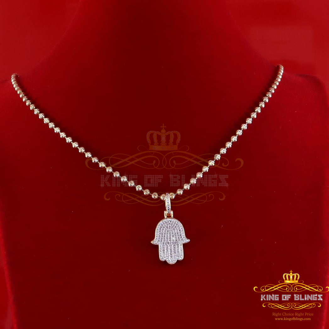 King Of Bling's Real 0.33ct Diamond 925 Sterling Silver HAMSA Charm Necklace Pendant in Yellow KING OF BLINGS