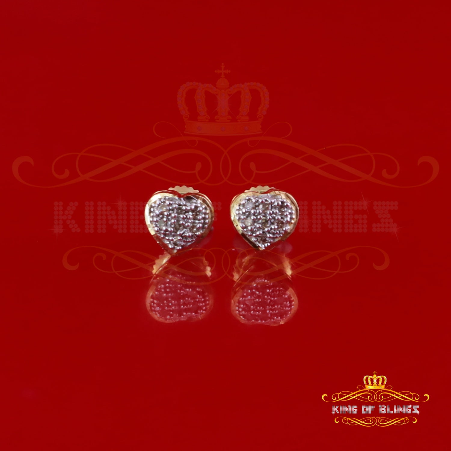 King of Blings-Aretes Para Hombre Heart 925 Yellow Silver 0.05ct Diamond Women's /Men's Earring KING OF BLINGS