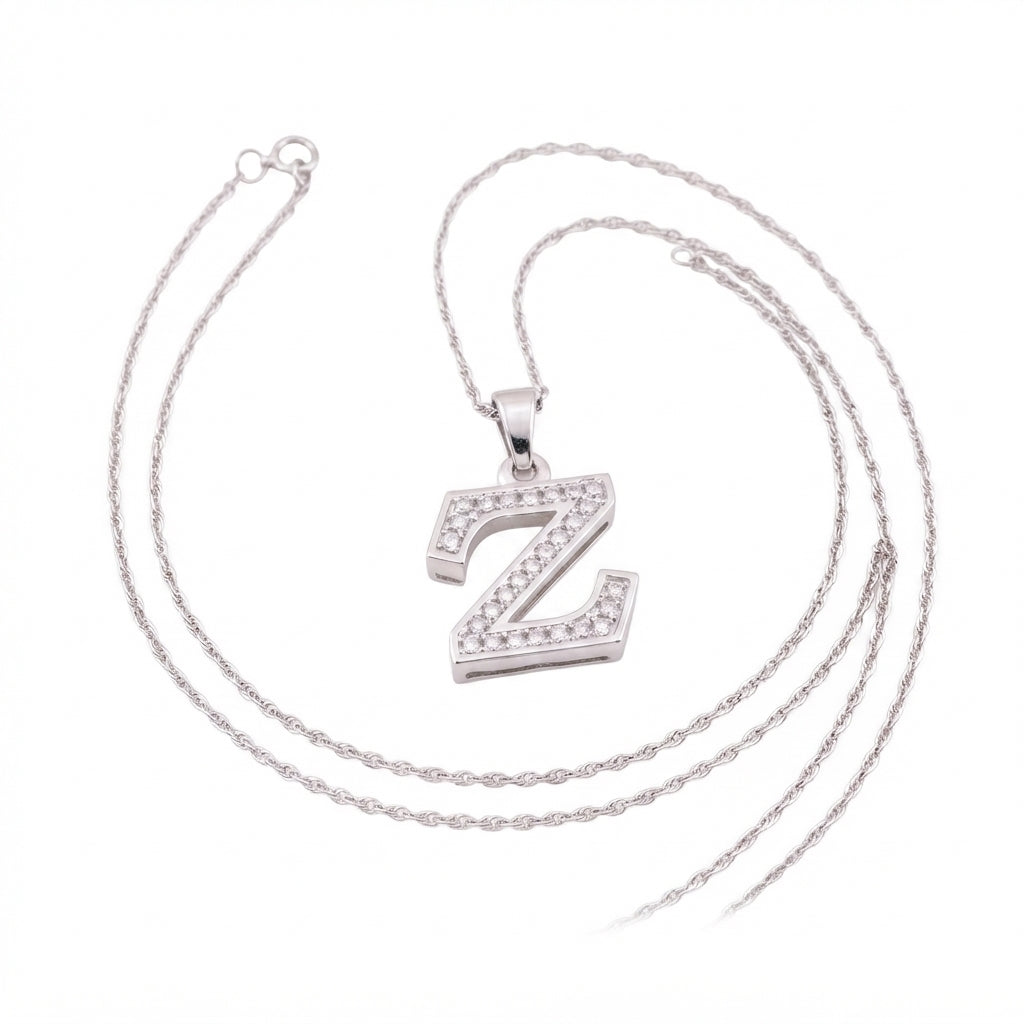 King Of Bling's Attractive Sterling SilverAll Alphabet Letter White Pendant with Cubic Zirconia KING OF BLINGS