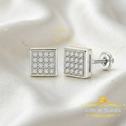 King Of Bling's 925 White Sterling Silver 0.15ct Diamond For Women's & Men's Square Earrings KING OF BLINGS