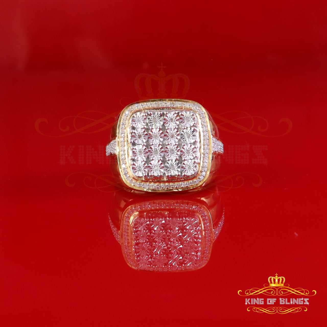 King Of Bling's Trendy Big Mirage set Real Diamond 0.50ct Yellow Silver Square Mens Ring Size 10