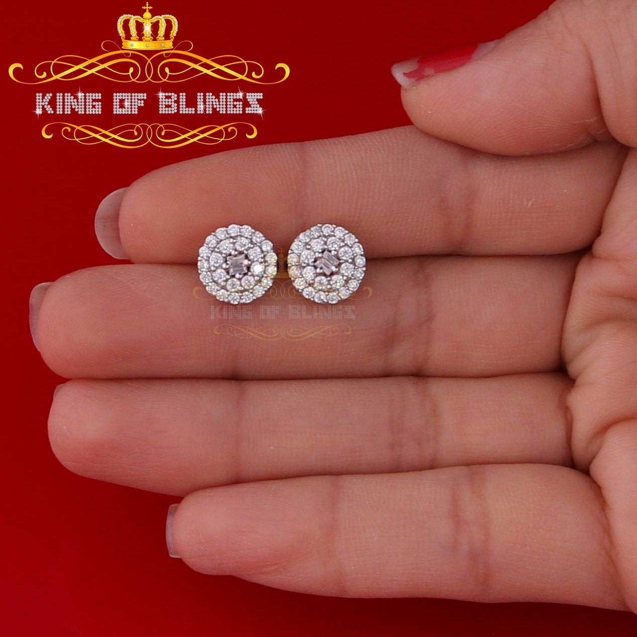 King of Bling's Aretes Para Hombre 925 Yellow Silver 1.86ct Cubic Zirconia Round Women's Earring KING OF BLINGS