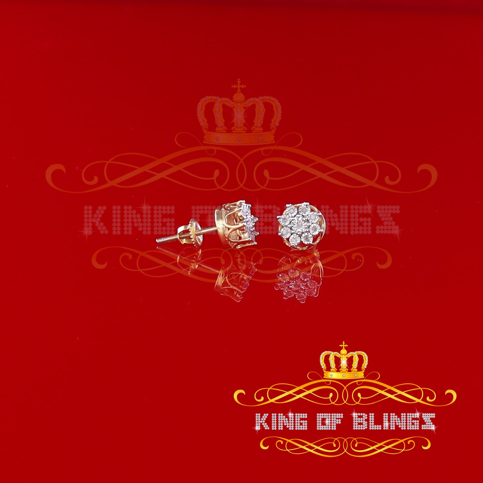 King of Blings-0.05ct Diamond 925 Sterling Silver Yellow For Men's & Women's Floral Earrings KING OF BLINGS