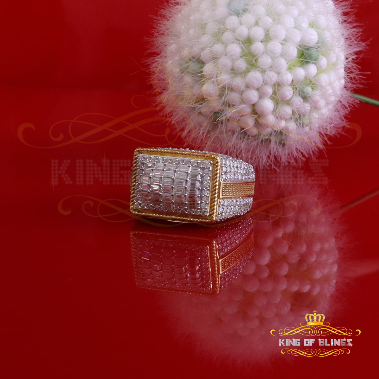 King of Bling's Men's/Womens 4.50ct VVS 'D' Moissanite Yellow 925 Silver Rectangle Rings Size 10 King of Blings