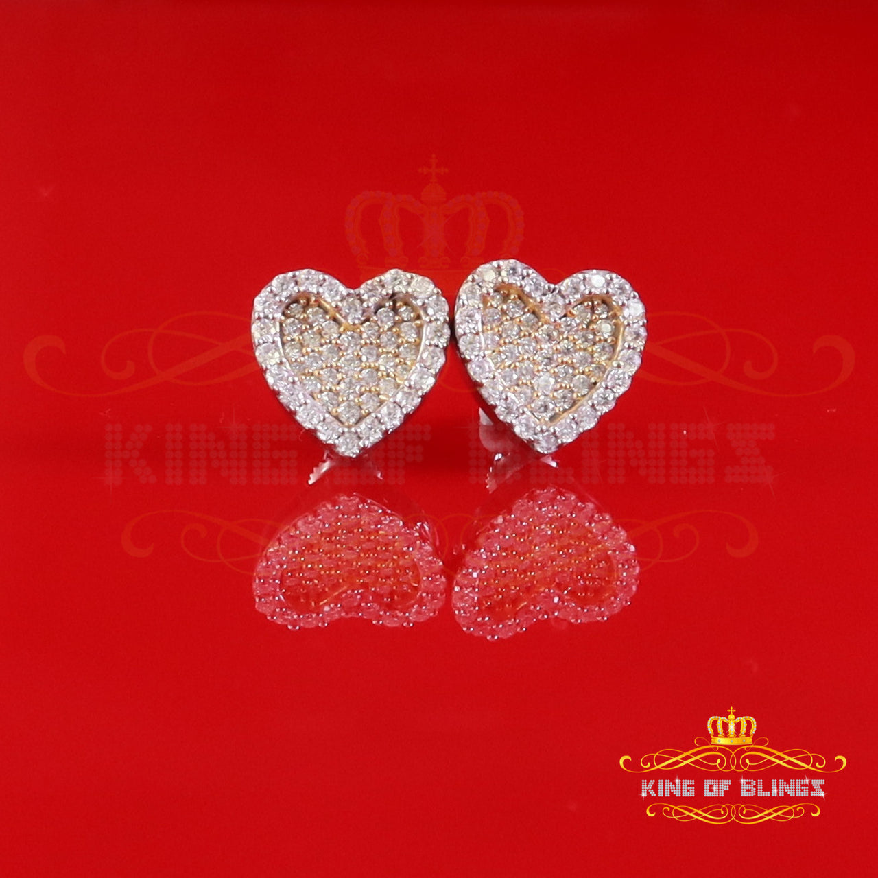 King  of Bling's 925 Yellow Silver 1.00ct VVS 'D' Moissanite Heart Stud Earring Men's/Womens King of Blings