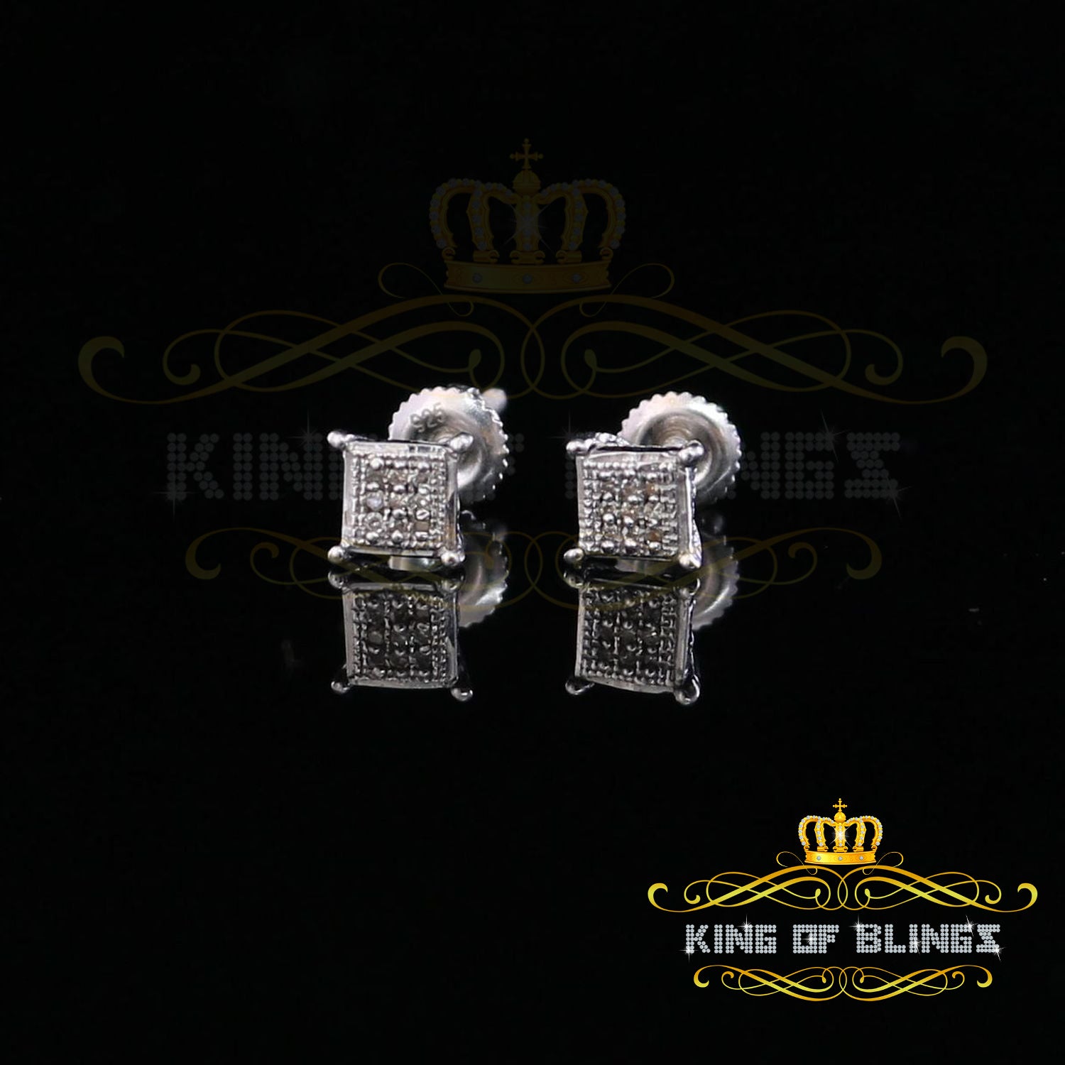 King Of Bling's 0.05 ct Diamond Collection White 925 Sterling Silver Women & Men Square Earrings KING OF BLINGS