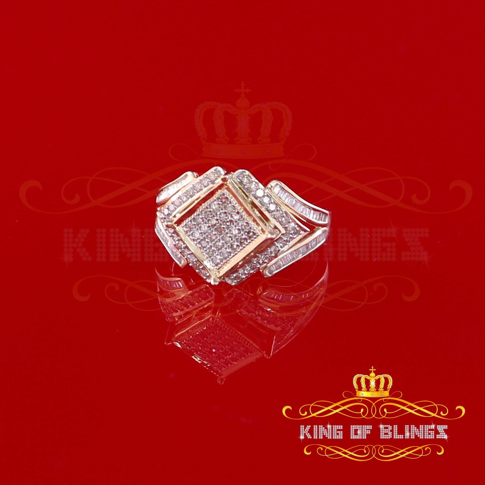King Of Bling's 0.66 CT Real Diamond Womens Sterling Silver Yellow Ring Size 7 Square shape KING OF BLINGS