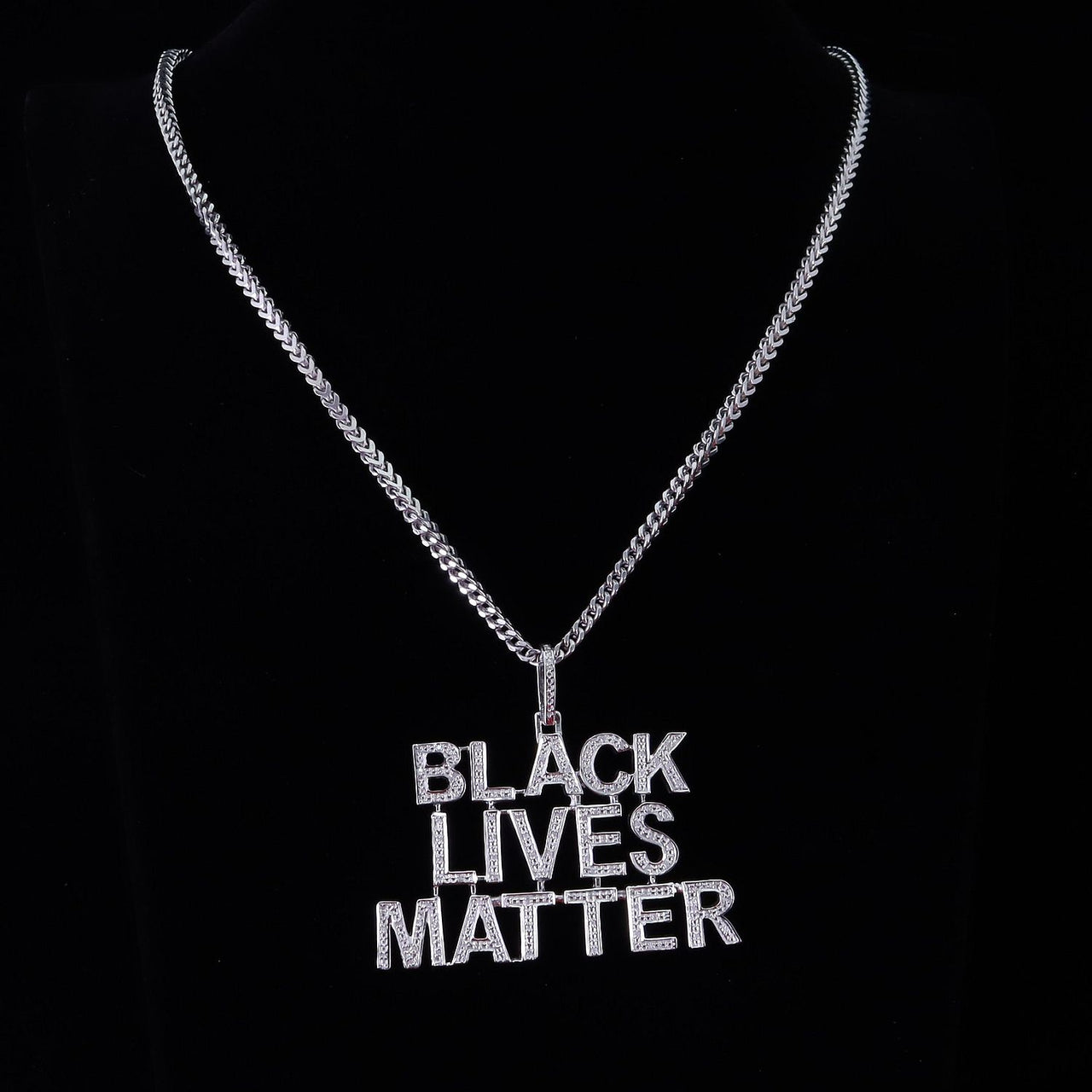 King Of Bling's Real 0.33ct Diamond 925 Sterling Silver Fashion BLACK LIVES MATTER White Pendant