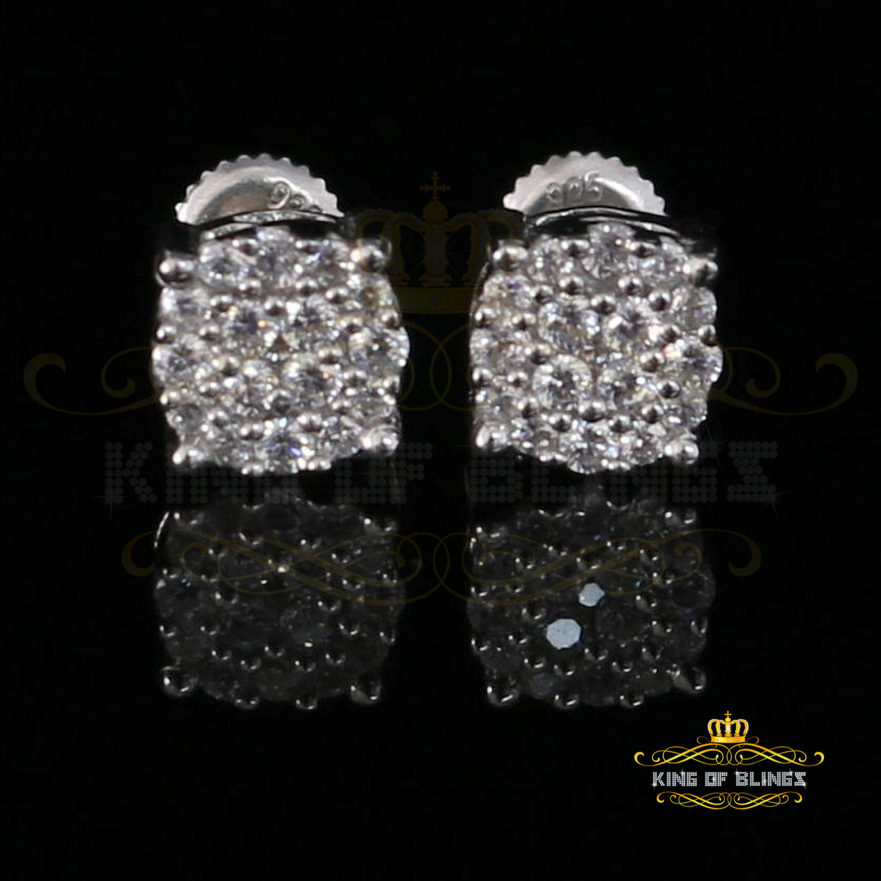 King of Blings- Aretes Para Hombre 925 White Silver 0.84ct Cubic Zirconia Round Women's Earring KING OF BLINGS