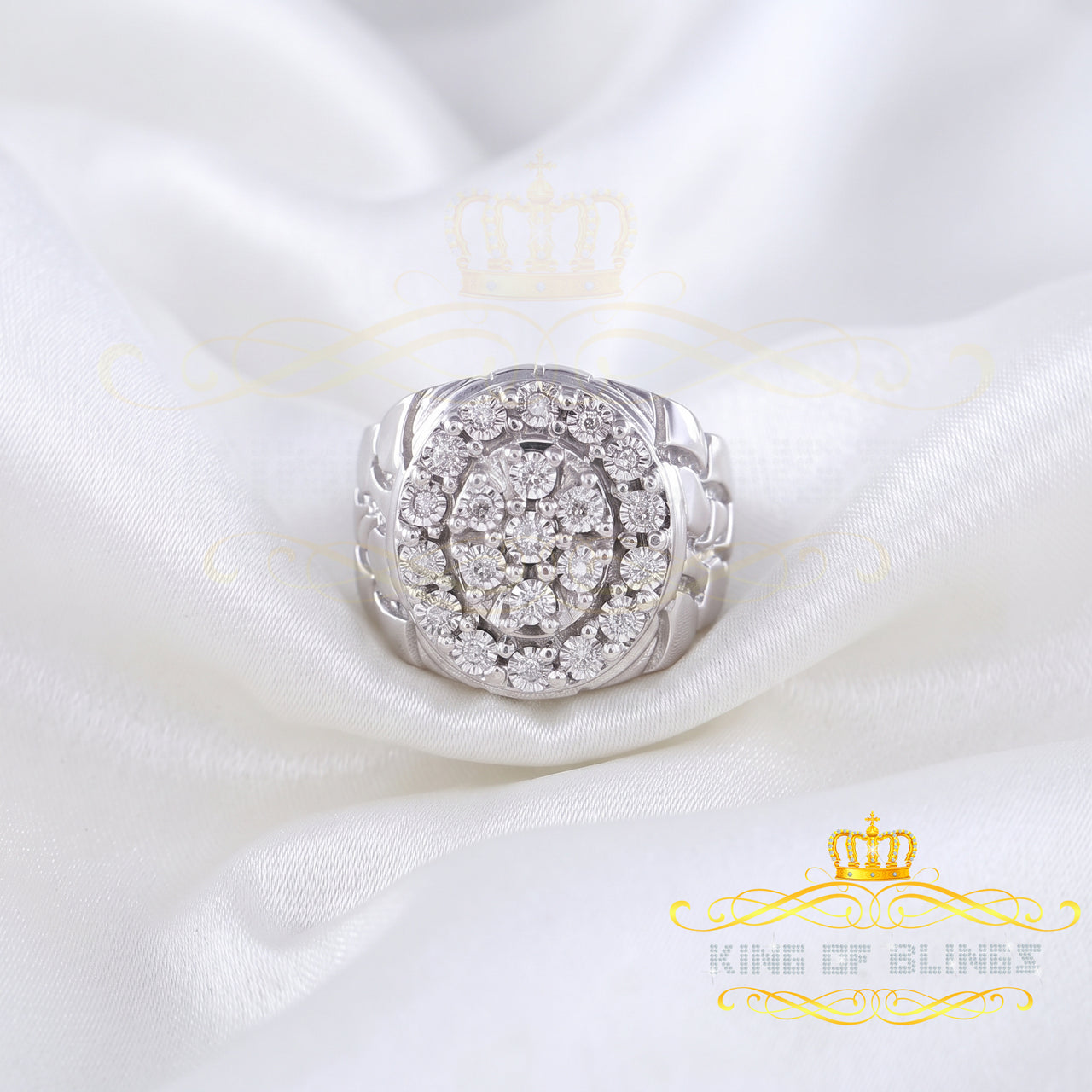 King Of Bling's 0.30CT Real Diamond Men's 925 Sterling Silver White Ring Size 8 Antique Design KING OF BLINGS